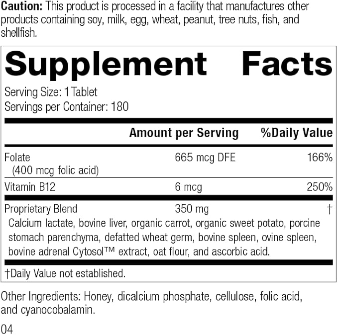 Standard Process Inc. Folic Acid B12-180 Tablets