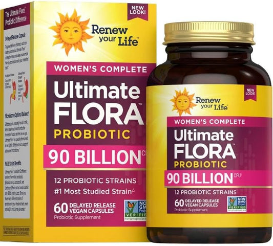 Ultimate Flora Probiotics Women's Complete 90 Billion CFU Delayed Release Vegan Capsules | Vaginal | Digestive Health | Immune Health | Dairy Free | 60 Count