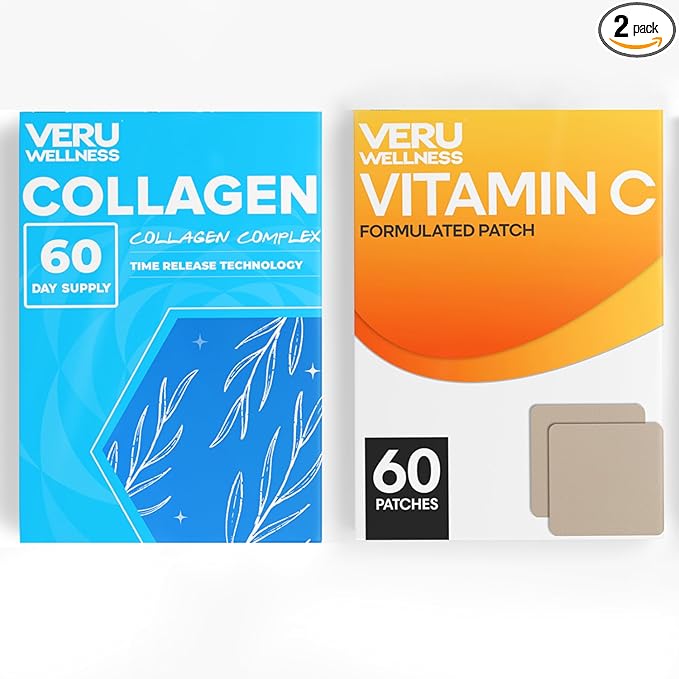 Veru Wellness Anti Aging Duo Lifestyle Patches Collagen C - Self Adhesive Time Release Topical Patch, 8-10 Hours (60 Day Supply)