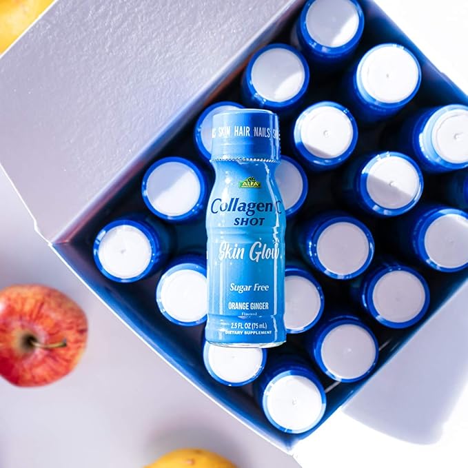 CollagenC - skin glow shot 20 pack - Collagen 10g, Vitamin c 1000mg, Biotin 1000mcg, Vitamin D 800 IU - Natural Orange-Ginger Flavor 2.5oz Bottle - 20 Pack
