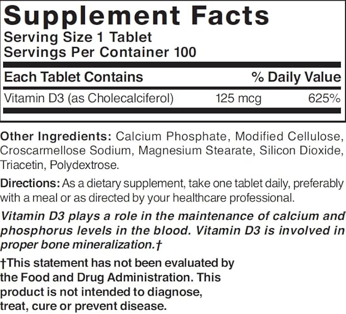 Nature's Blend Vitamin D3, 5000 IU 100 Tablets