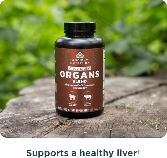 Ancient Nutrition Organ Supplements, Once Daily Grass-Fed and Wild Organ Complex Capsules, Liver, Heart, Kidney Supports Organ, Cognitive, and Immune System Health, 30 Ct