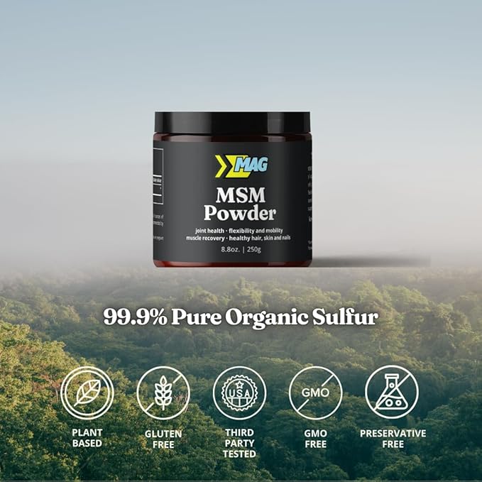MSM Powder - 100% Organic Sulfur Crystals for Joint Support, Muscle Recovery, Skin Health, Nail & Hair Growth - Lab Tested - 83 Servings (250g)