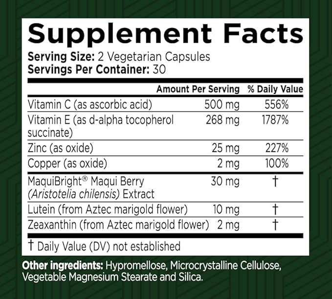 Eye Vitality Plus Supplement, with Areds-2 Nutrients, Maquibright, Marigold Flower, Vitamins C & E, Zinc, Copper, 60 Capsules (1)