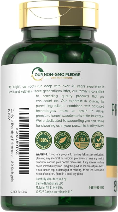 Carlyle Evening Primrose Oil Capsules 1000mg | 80 Softgels | Cold Pressed Supplement | Non-GMO & Gluten Free