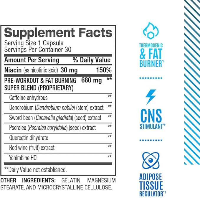 BPI Sports B4 – Extra-Strength Fat Burner – Keto-Friendly – Appetite Suppressant – Caffeine, Niacin, Quercetin, Yohimbine – 30 Servings – 710mg