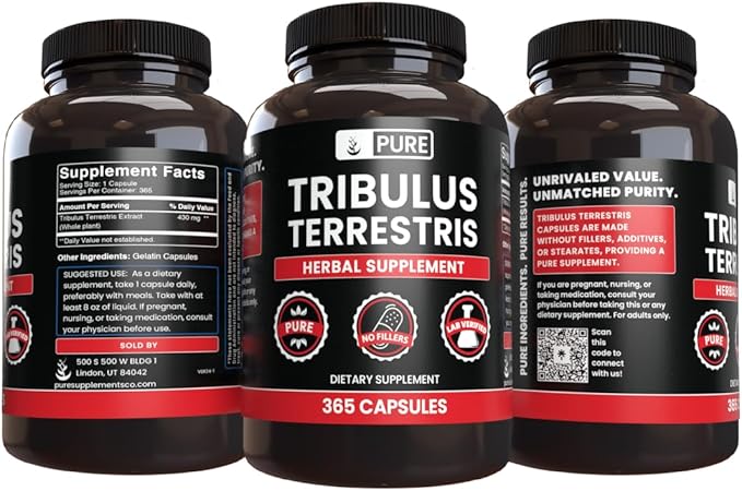 PURE ORIGINAL INGREDIENTS Tribulus Terrestris, No Magnesium Or Rice Fillers, Always Pure, Lab Verified (365 Capsules)