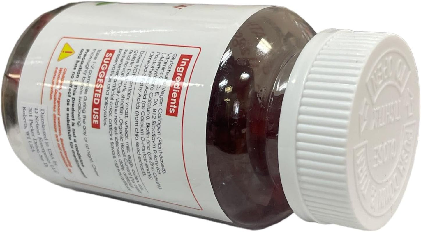 Nature Glow Glutathione Collagen Glow, 60 Organic Chewable Gummies (Cranberry (1 Bottle))