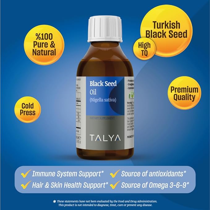 Black Seed Oil 3.4 fl. oz (100 ml) - Liquid Black Seed Oil - Dietary Supplement - Immune Support - High Thymoquinone - Cold Pressed - Pure Turkish Black Seed Oil - Non-GMO - Glass Bottle
