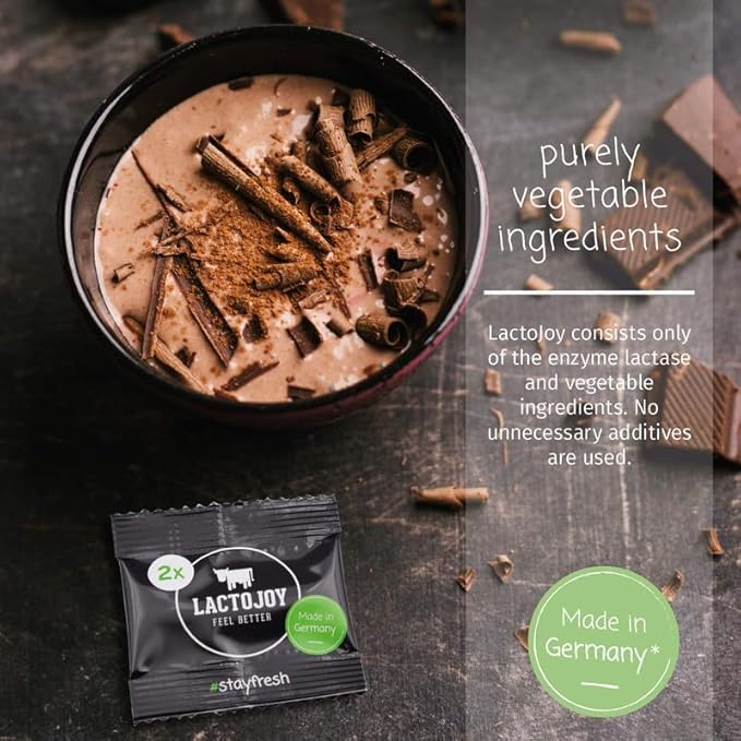LactoJoy Lactase Pills I Powerful Lactase Enzymes for Lactose Intolerance I for Improved Digestion I No Silicon Dioxide, No Artificial Flavors I Vegan I Sample-Package of 5 Sachets à 2 Tablets