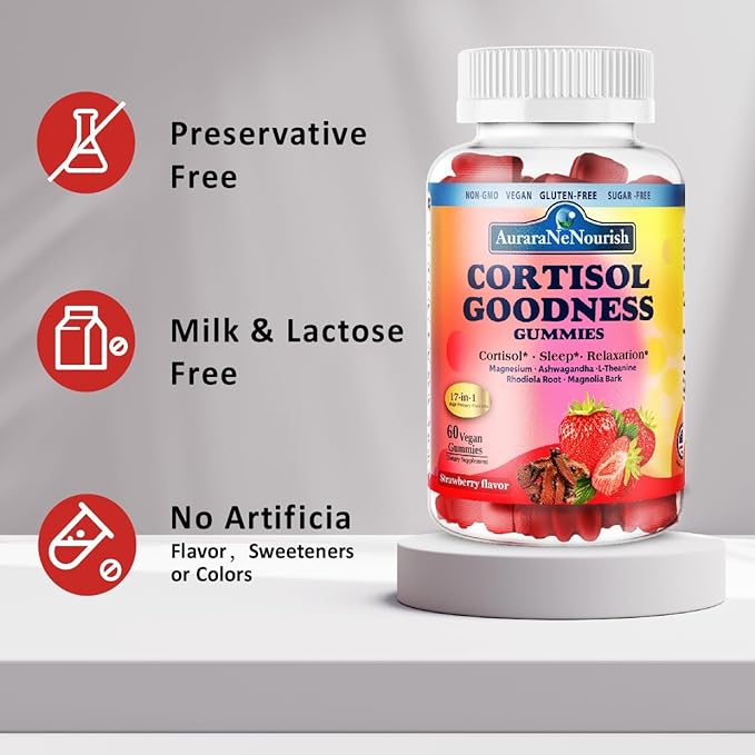 Sugar Free Cortisol Supplement Gummies, 17-in-1 Cortisol Detox w. Magnesium Glycinate 400mg Ashwagandha, L-Theanine, Phosphatidylserine, Hormone Balanced for Women, Mood Focus, Sleep Support