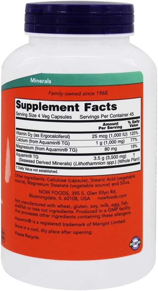 NOW Foods - Red Mineral Algae Vegetarian Calcium - 180 Vegetarian Capsules