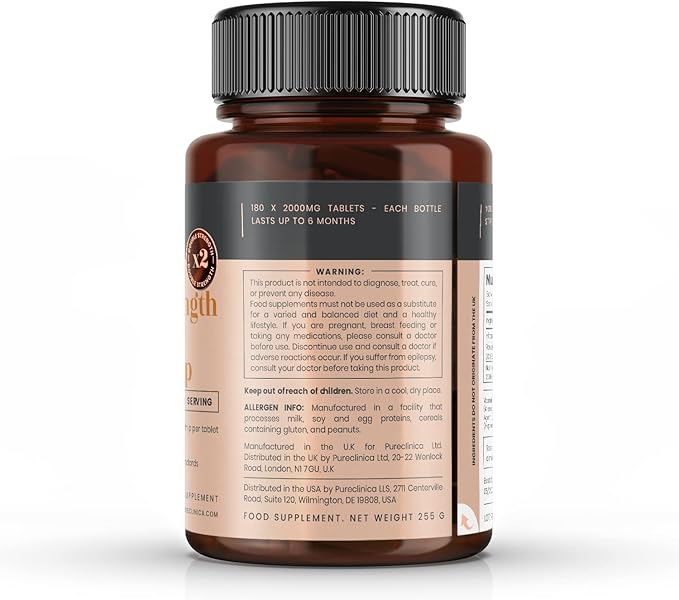 pureclinica Vitamin C with Rosehip – 2000mg (1000mg VIT C & 1000mg Rosehip Extract) x 180 Tablets - 6 Months Supply!