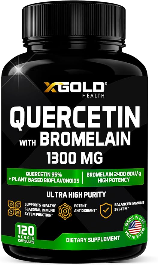 Quercetin + Bromelain 1,300mg – Quercetin: 95% - Highly Purified and Highly Bioavailable Plus Bromelain 2,400 GDU/g - Made in USA | 120 Caps