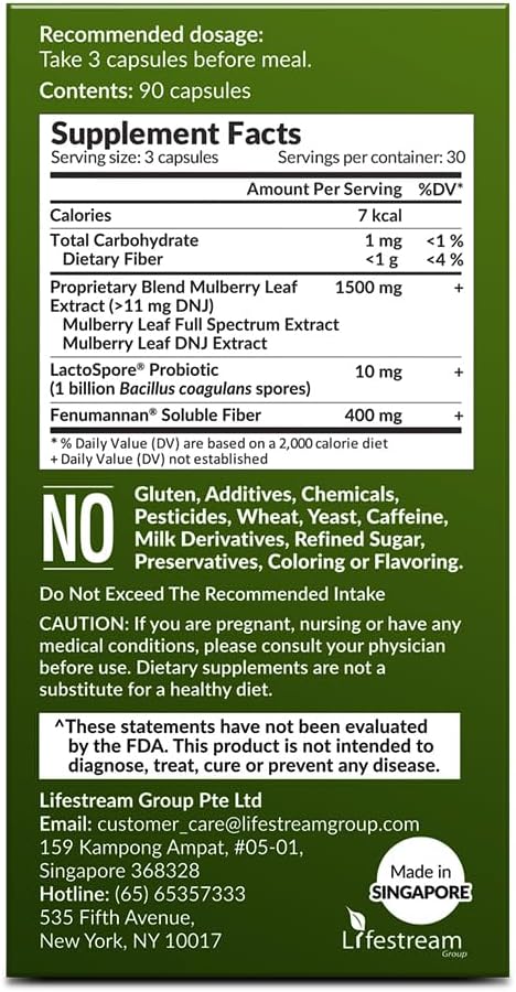 LABO Nutrition Mulbiotic Capsule, Organic Mulberry Leaf Extract + LactoSpore Probiotic & Fenumannan Prebiotic, for Healthy Carb Cravings Support, Vegetarian, Non-GMO