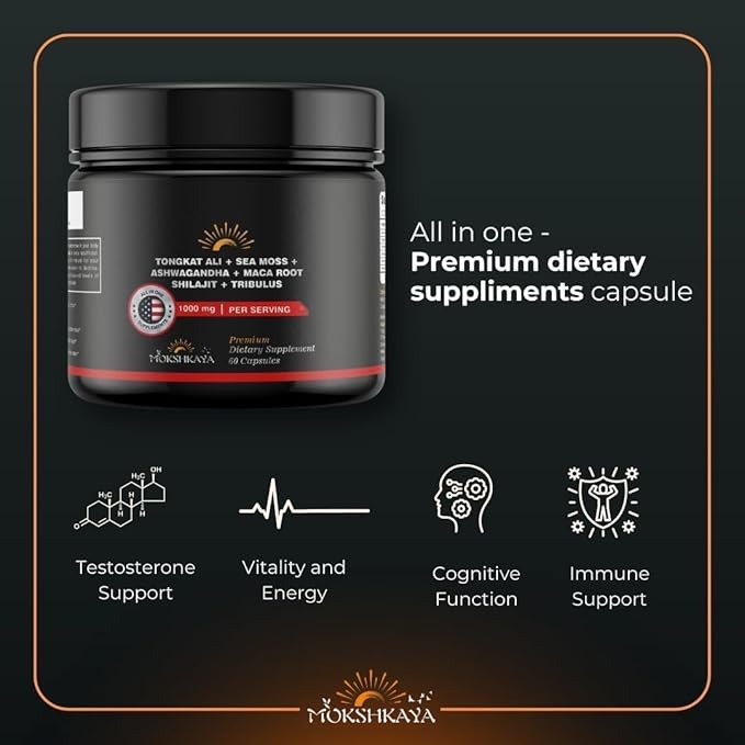 Shilajit Capsules for Men | Natural Sea Moss caps | Shilajit 1000 Mg Per Serving | Shilajit 60 Capsules for Stamina, Strength & Endurance with Fulvic Acid for Men 1000 mg Serving