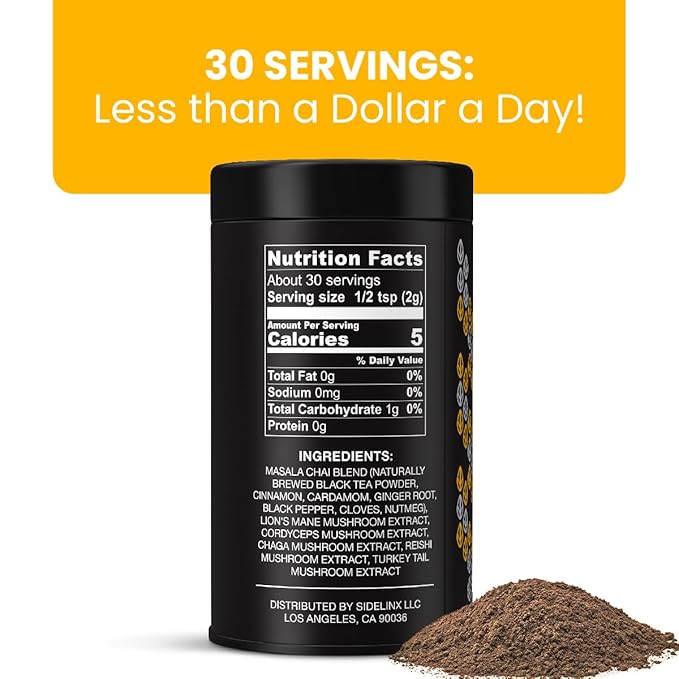 Inner Elevate Mushroom Chai - Ultimate Coffee Alternative - Adaptogenic Mushroom Tea Drink with Lion's Mane, Cordyceps, Chaga, Reishi, Turkey Tail (35 Servings)