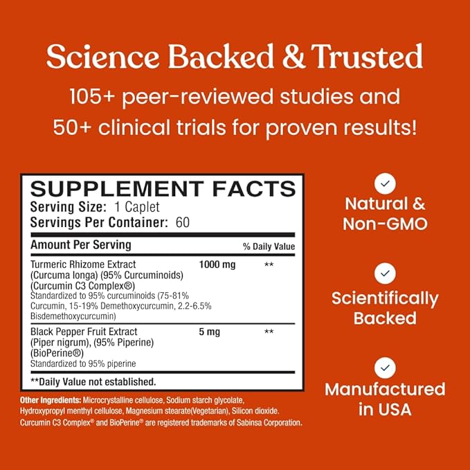 Better Way Health™ - Curcumin Extra Strength - Turmeric Curcumin C3® Complex + BioPerine® Black Pepper Extract - Promotes Joint & Immune Health - 1000mg/60 Caplets