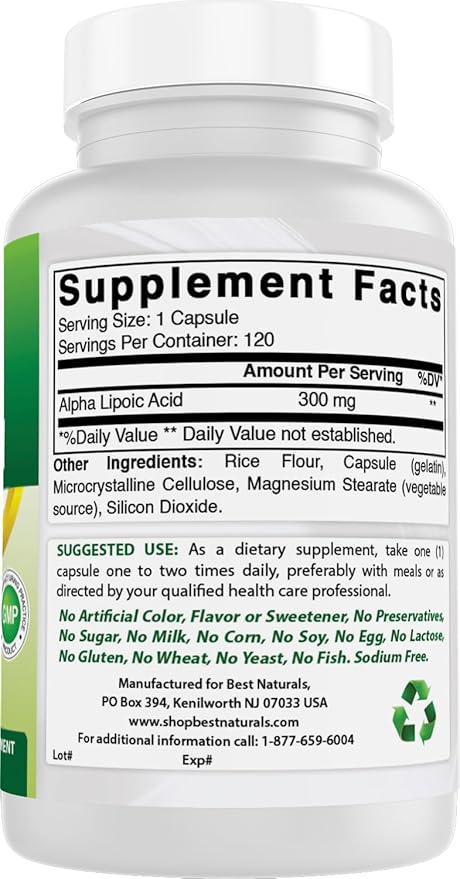 Best Naturals Alpha Lipoic Acid 300 mg 120 Capsules (120 Count (Pack of 3))