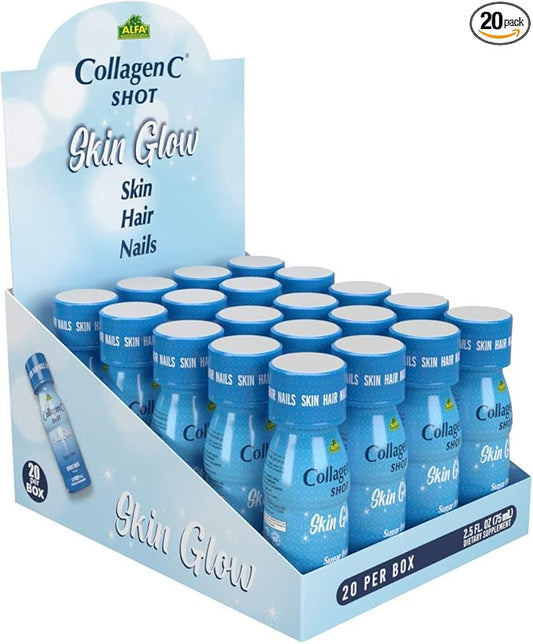 CollagenC - skin glow shot 20 pack - Collagen 10g, Vitamin c 1000mg, Biotin 1000mcg, Vitamin D 800 IU - Natural Orange-Ginger Flavor 2.5oz Bottle - 20 Pack