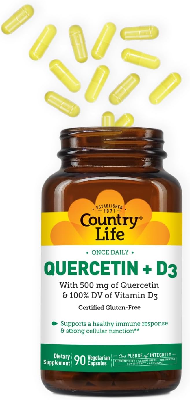 Country Life Quercetin 500mg Capsules with Vitamin D3 800 IU – Immune Support Supplement for Adults – Daily Immune Boosters – Quercetin Immune System Boost, 90 Capsules