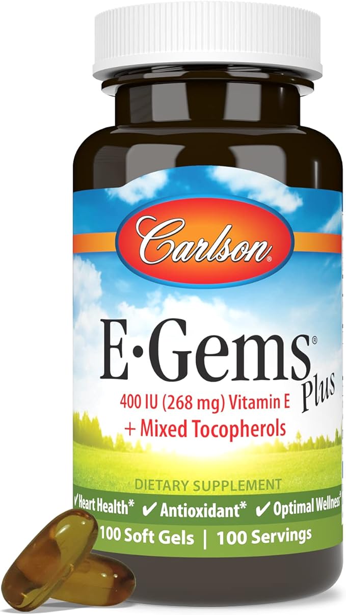 Carlson - E-Gems Plus, 400 IU (268 mg), Natural-Source Vitamin E, Optimal Wellness, 100 Soft Gels