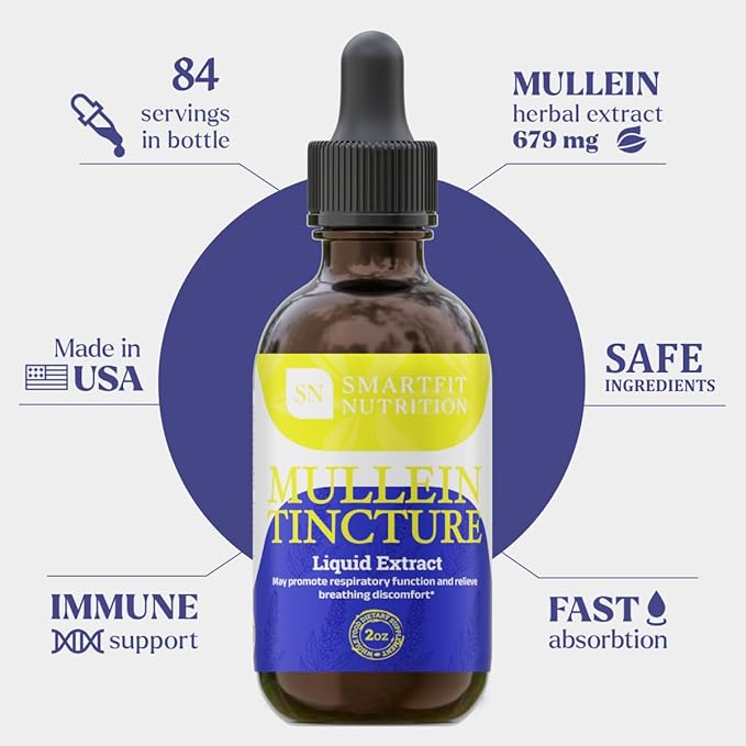 Mullein Leaf Extract - Mullein Drops - Lung Cleanse - Supplement for Respiratory System Support & Healthy Mucous Membranes - Verbascum Densiflorum - 2 oz