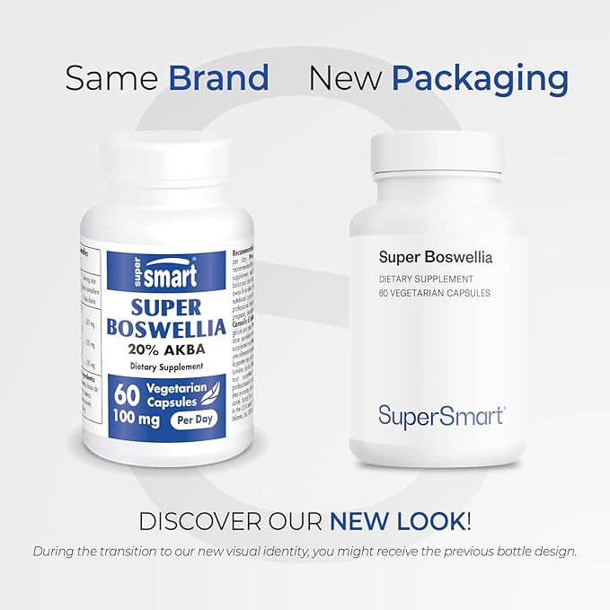 Supersmart - Super Boswellia Extract 100mg per Day (Patented & High Strength) - ApresFlex Boswellia Serrata Supplement - 20% AKBA | Non-GMO & Gluten Free - 60 Vegetarian Capsules