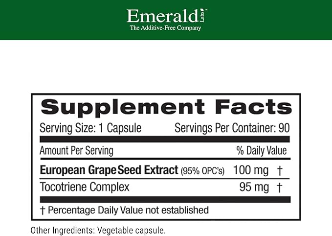EMERALD LABS European Grape Seed Extract - Antioxidant & Immune Support Supplement - Supports Healthy Blood Flow - 90 Vegetable Capsules (90-Day Supply)
