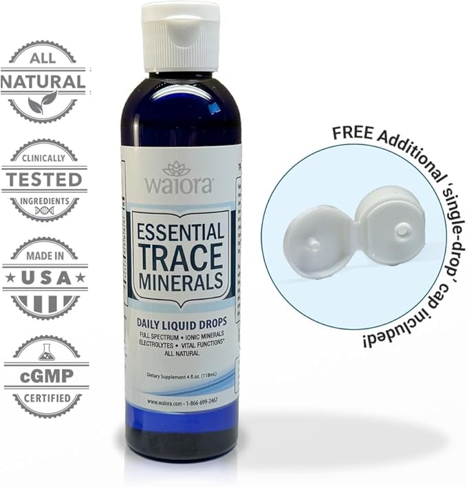 Waiora Essential Trace Minerals | Help Replenish Lost/Depleted Mineral | 60+ Ionic Trace Minerals | Support Body’s Vital Functions, pH Balance | Plus Electrolytes for Hydration (2 Bott / 96 serv)