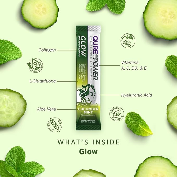 QURE Alkaline Skin Glow for Youthful Radiance and Skin Hydration-Alkaline Antioxidant Blend- Collagen, Vitamin C, Hyaluronic Acid, Aloe Vera