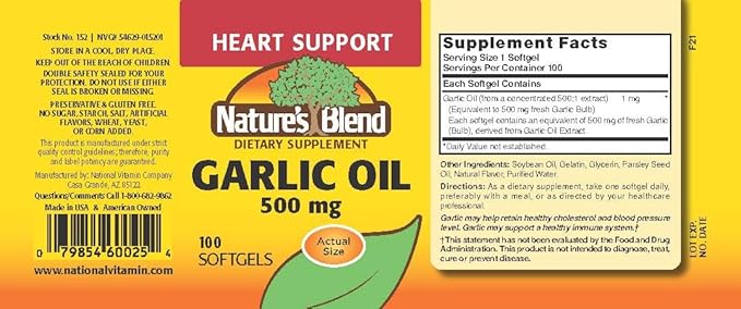 Nature's Blend Garlic Oil 500 mg 100 Softgels