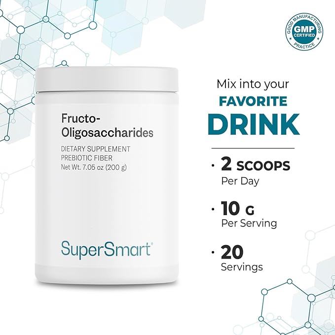 Supersmart - Fructo Oligosaccharides Powder (Prebiotics FOS) - Oligofructose Inulin - Fiber Supplement - Intestinal Flora & Gut Health - Digestive Support | Non-GMO & Gluten Free - 200 g