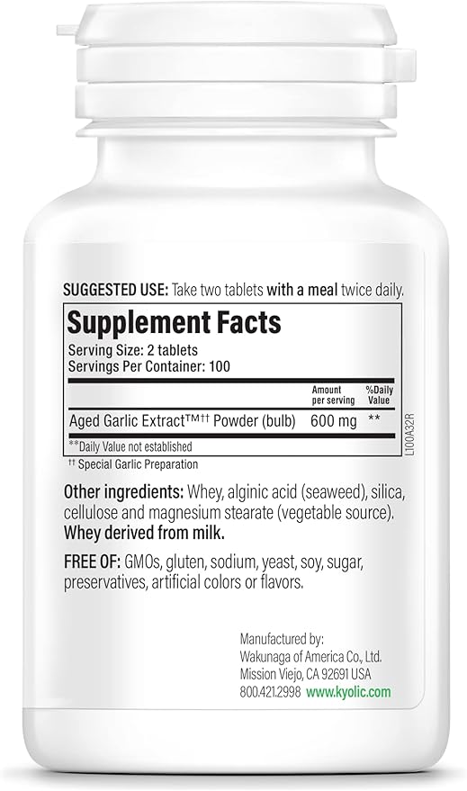 Kyolic Aged Garlic Extract Formula 100, Original Cardiovascular, 200 Tablets (Packaging May Vary)