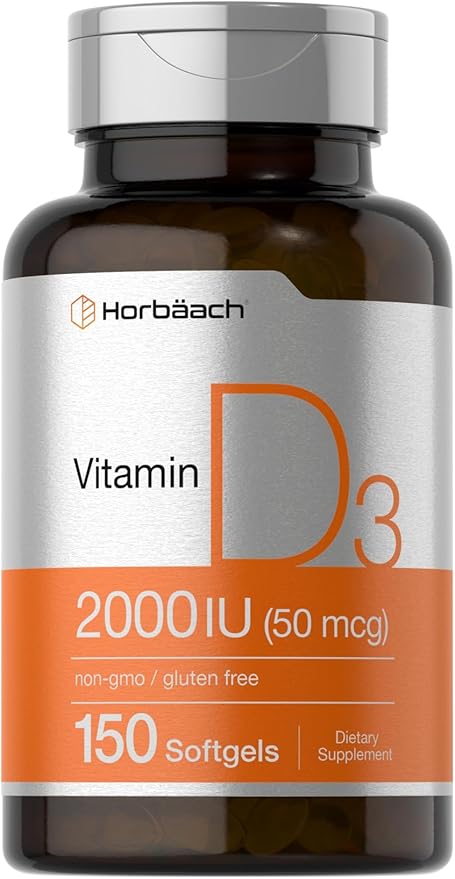 Horbäach Vitamin D3 2000IU Softgels (50mcg) | 150 Count | Non-GMO, Gluten Fee Supplement