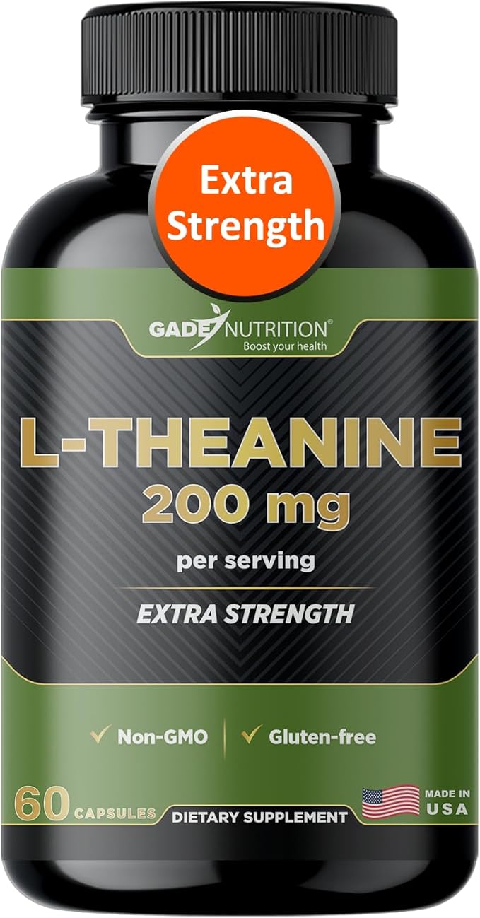 Gade Nutrition L-Theanine 200mg | L Theanine 200 mg | L Theanine Supplement in Vegetable Capsules | Made in USA | Take 2 Capsules for L Theanine 400mg
