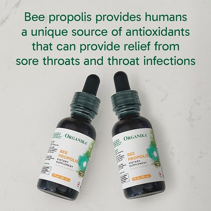 Organika Bee Propolis Tincture 30 ml x 2 Pack: Clean and Vegan Propolis Extract for Immune Defenses, Throat, and Breath - Free of Gluten, GMO, & Artificial Flavors - 20 Day Prop Drops Supply