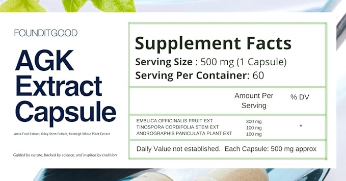 FiG Nutra’s AGK Extract Capsules | Herbal Immune Support Supplement | Amla, Giloy, Kalmegh Extracts Blend | 60 Veg Capsules