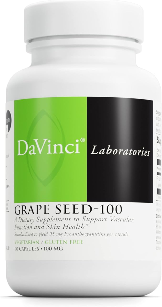 DAVINCI Labs Grape Seed-100 - Dietary Supplement to Support Immune System, Vascular Function and Healthy Skin* - with 100 mg Grape Seed Extract per Serving - Gluten-Free - 90 Vegetarian Capsules