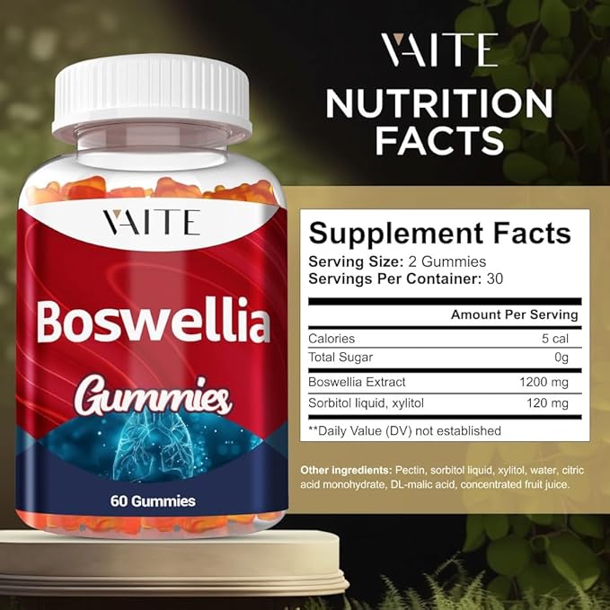Boswellia Serrata Extract Gummies 1200mg – Joint Support Supplement with Indian Frankincense, Boswellic Acid, and Botanical Resin Extract, Vegetarian for Women and Men, Non-GMO, Gluten-Free