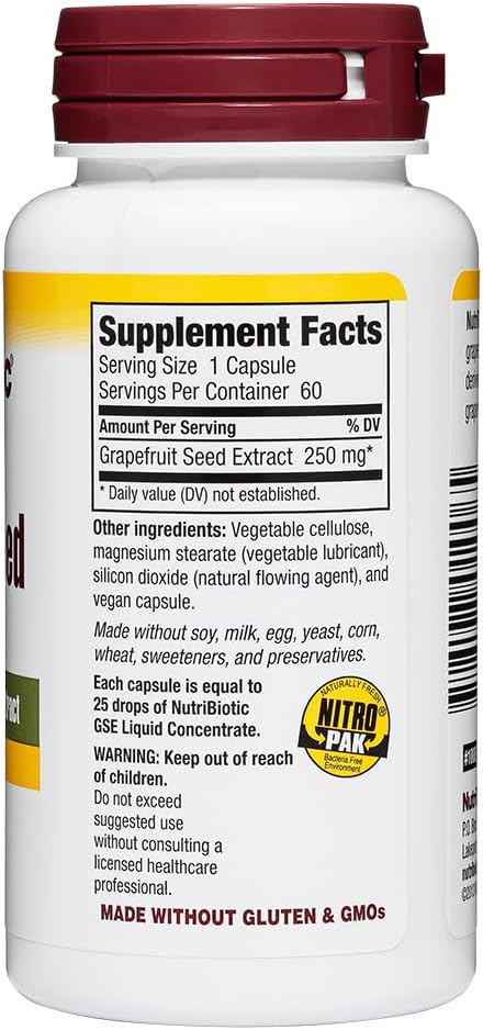 NutriBiotic – Grapefruit Seed Extract Capsules 250 mg, 60 Count - Maximum Strength with Bioflavonoids