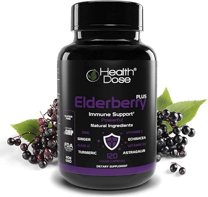Premium Immune Support Bundle by Health Dose, Omega 3 Fish Oil Triple Strength, Gluten-Free, Non-GMO, 120 Softgels + Elderberry Plus 11 in 1, Defense Immune Support Booster, 120 Chlorophyll Capsules.