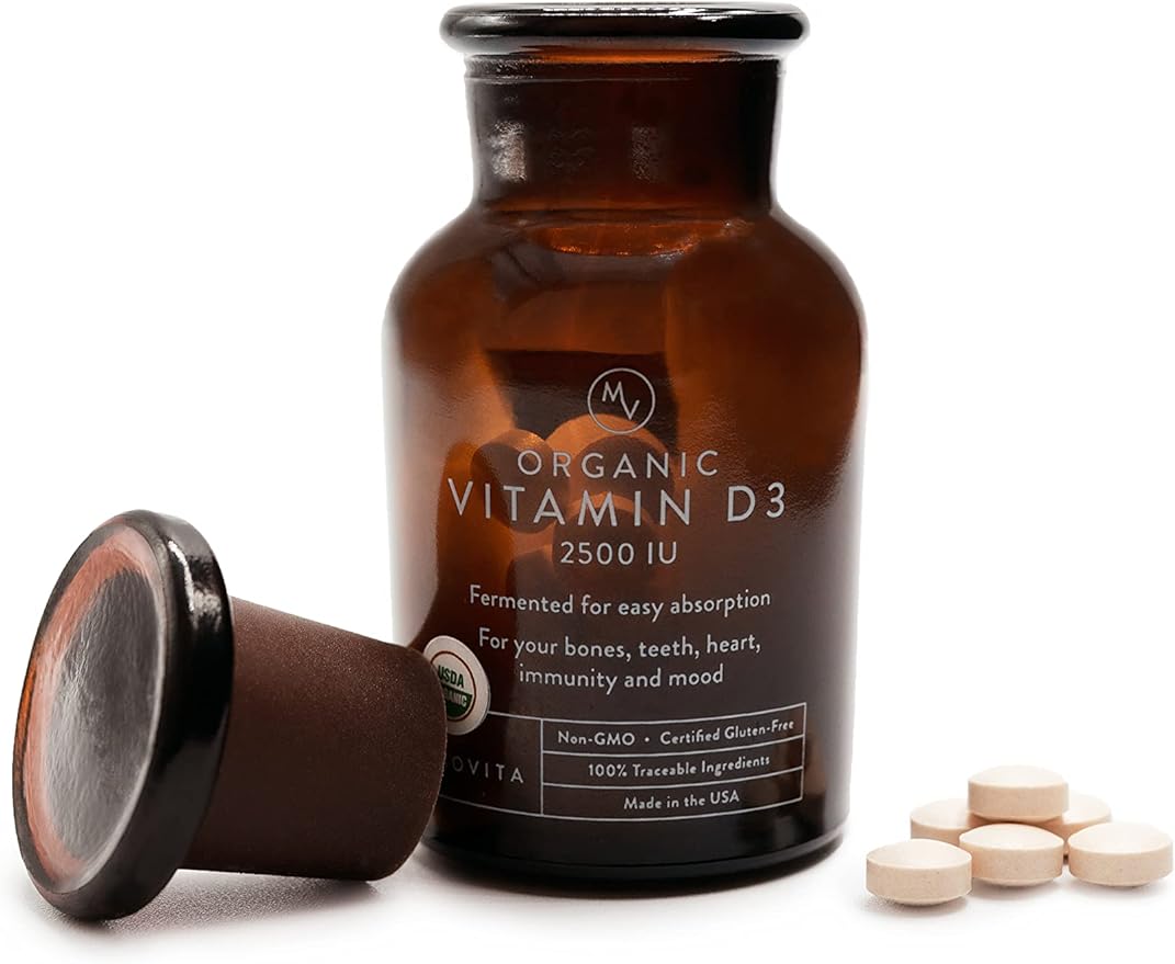 Movita Certified Organic Vitamin D3 2500IU – Supports Energy, Immune Health & Bone Strength – Fermented Whole Foods, Organic, Vegan, Gluten-Free, Non-GMO – 30-Day Supply (Glass Bottle)