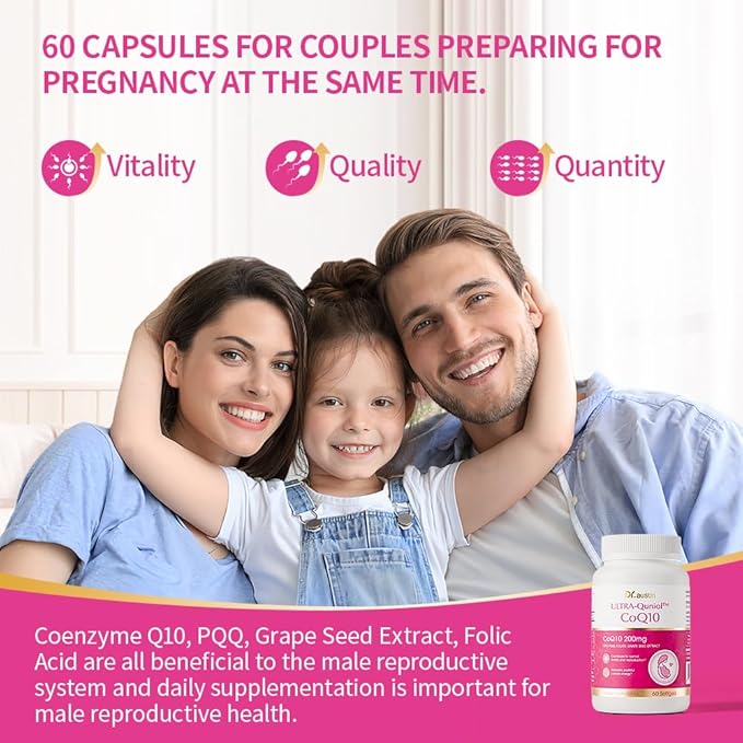 DRAUSTIN Coenzyme Q10 Preparation for Pregnancy Reduction 200mg Mitochondrial PQQ Folic Acid Imported from The United States, 60 Count