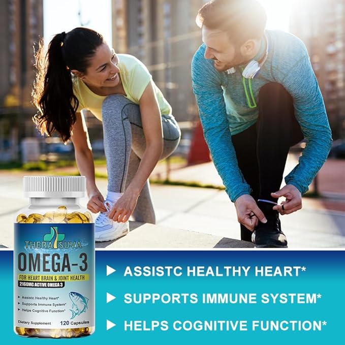 Triple Strength Omega-3 2160mg + EPA 1296mg + DHA 864mg + Natural Supplement for Healthy Heart/Brain Support, 120 Softgels, 60 Day Supply