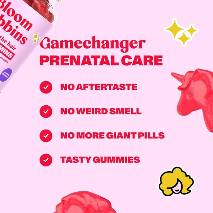 Hair Gummy Prenatal Vitamins for Women Pregnancy with Vitamin B6 - Pre Natal Multivitamin for Women & Folic Acid - 60 Prenatal Hair Gummies with Folic Acid (3Pack)
