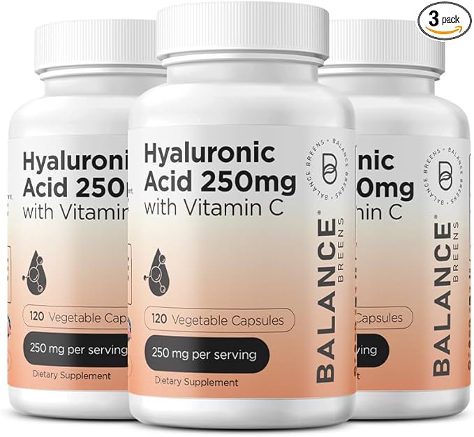 Pure Hyaluronic Acid Supplement 250mg with Vitamin C 50mg, 120 Vegan Capsules - Skin Hydration for Natural Glow, Hair, Nails, Bone & Joint Health Formula