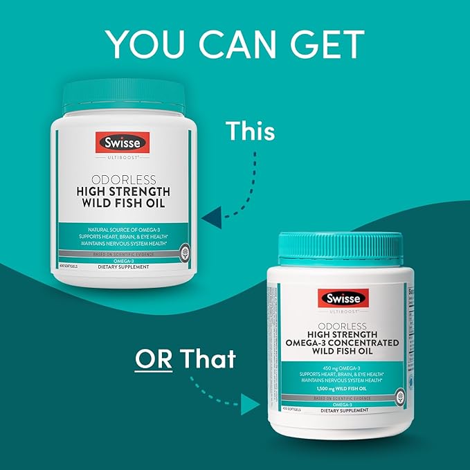 Swisse Wild Fish Oil Omega 3 Supplements for Women and Men | EPA DHA Fish Oil Supplements | Odorless - Helps Support Brain, Eye and Heart Health | High Strength 1500 mg | 400 Softgel Pills