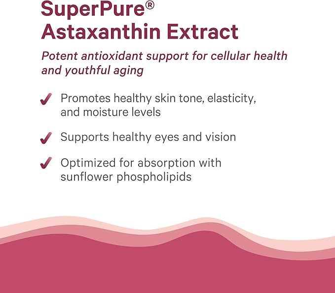 PURE SYNERGY SuperPure Astaxanthin Extract | Organic Astaxanthin from Algae with Sunflower Lecithin | Antioxidant Support for Skin and Eye Health (60 Capsules)