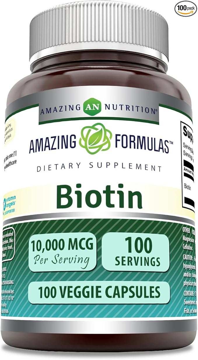 Amazing Formulas Biotin Supplement | 10000 Mcg Per Serving | 100 Veggie Capsules | Non-GMO | Gluten-Free | Made in USA
